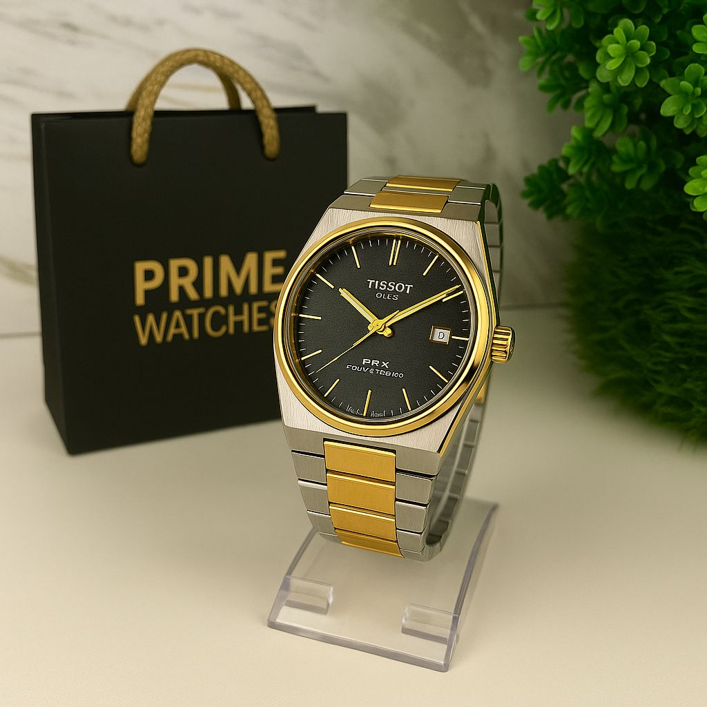 Tissot PRX Luxury Watch – Silver and Gold with Black Dial