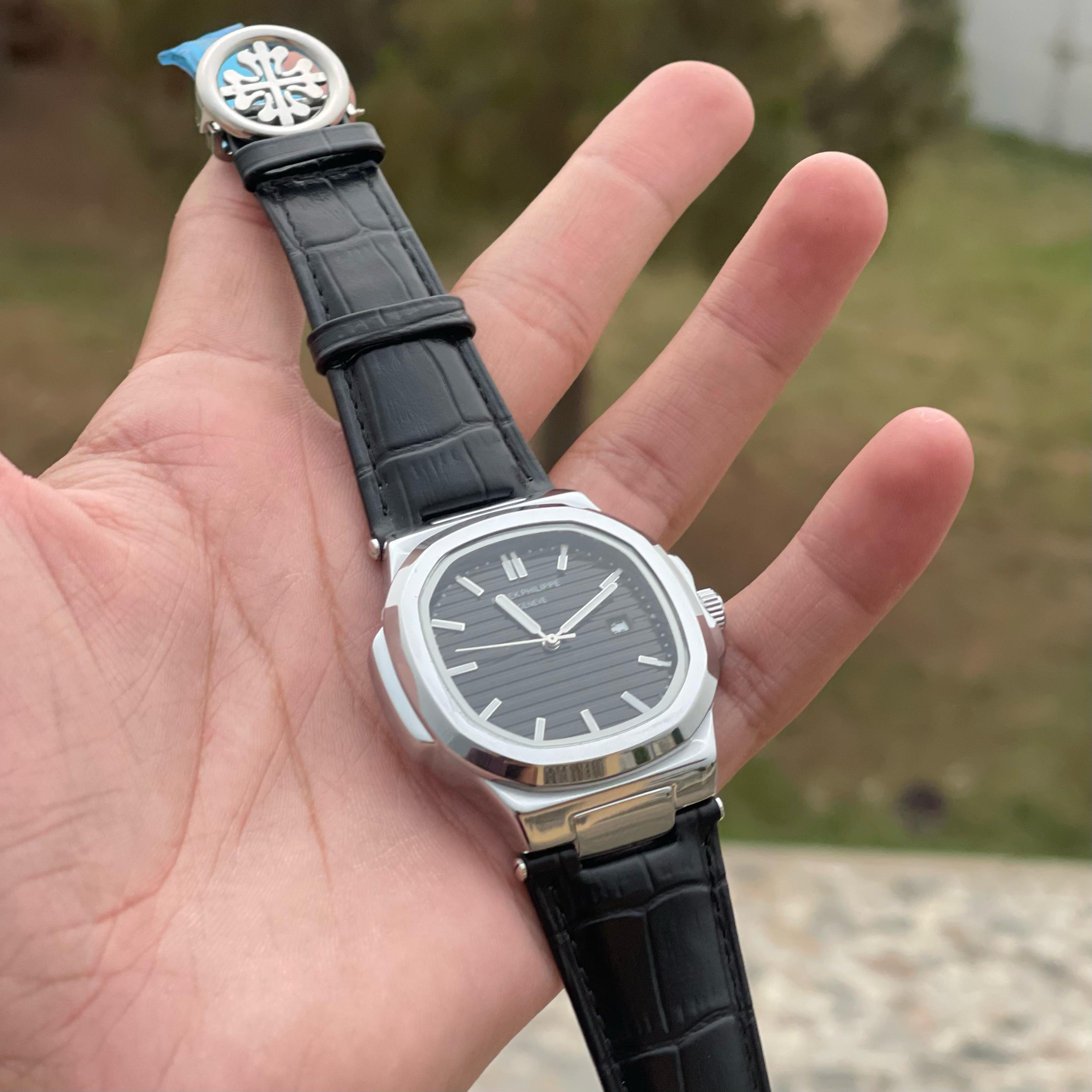 Patek Philippe Luxury Watch – Classic Black Dial with Leather Straps